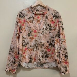 AMO Pink and Cream Floral Pima Cotton Blouse size medium